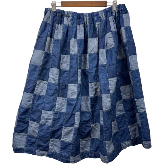Handmade Dresses & Skirts - Handmade Patchwork Denim Midi Skirt Womens Large Dark Light Wash Elastic Waist
